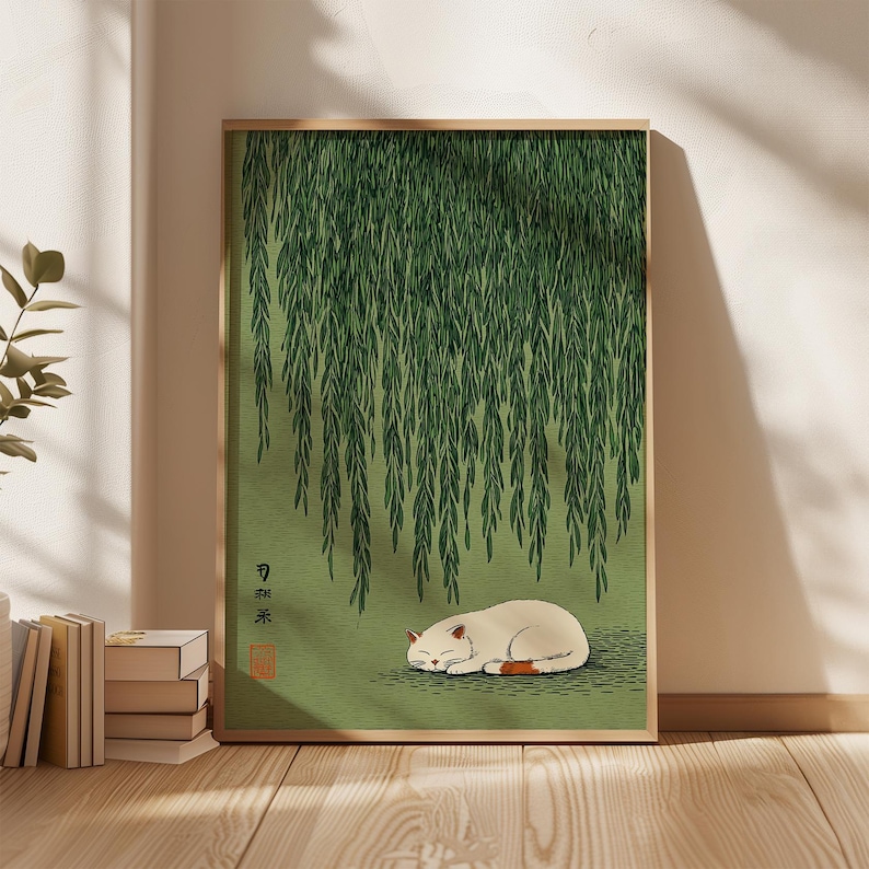 Japanese Lifestyle - 1pc Japanese Cat Under Willow Tree