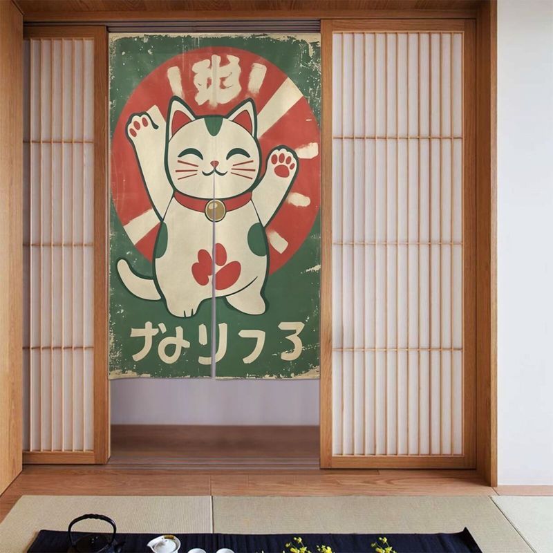 VIKAMA Retro Green Maneki Neko - Noren Curtain Doorway ulasan dan harga